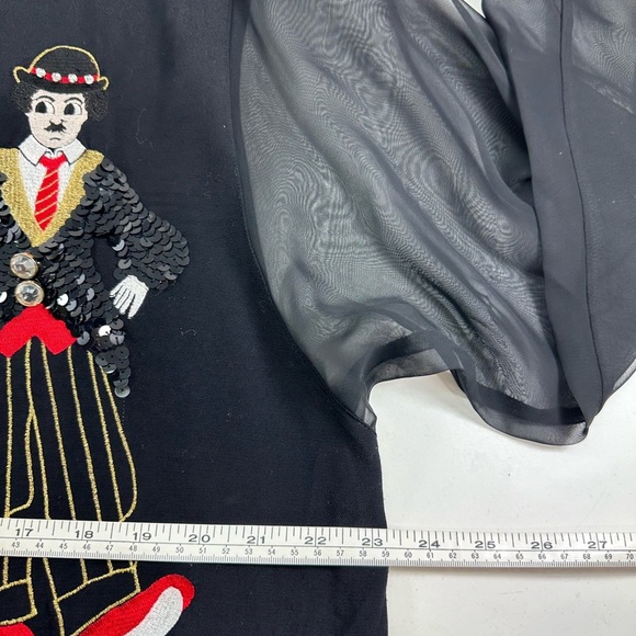 Vintage Moviestar Charlie Chaplin Embroidered Button Shirt Size 40 /Large Black - Picture 7 of 10